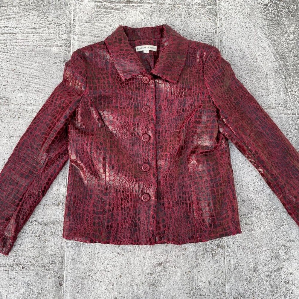Bamboo Traders Women Jacket Red Faux Leather Man Made Material Coat Size M
